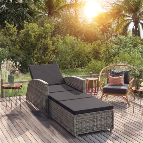 VidaXL - Sonnenliege rattan, One Size, Grau