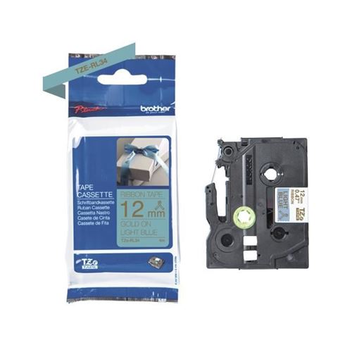 BROTHER Ruban-TZERL34 12mm or sur bleu clair-Qt 1