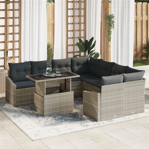 vidaXL - Salon de jardin - 9 pièces - Gris Clair - Image 2