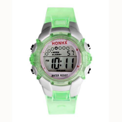 Waterproof enfants filles LED numérique Quartz Alarm Date Sport Montre vert
