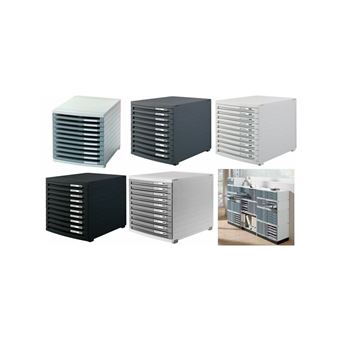 HAN Module à tiroirs CONTUR – système de classement moderne et modulaire, extensible, avec 10 tiroirs ouverts pour documents jusqu´au format B4, gris clair-gris foncé, 1510-0-19