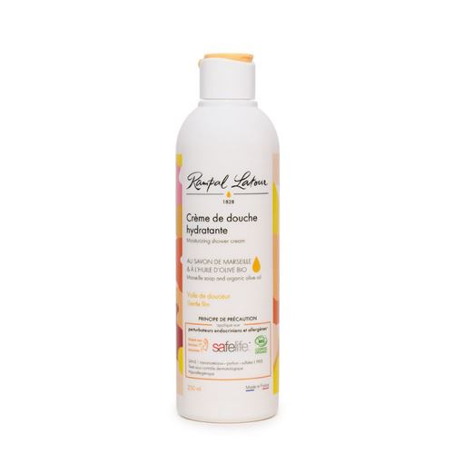 Crème de douche hydratante pour le corps, au savon de marseille et à l'huile d'olive bio, bouteille de 250ml, label SAFELIFE