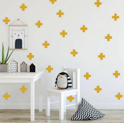HOMEMANIA Sticker Plus - Croix - pour enfants - pour mur - Or en Vinyle, 20 x 0,1 x 27 cm