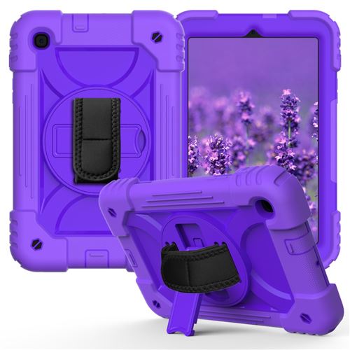 Coque en TPU + Silicone épissage des couleurs avec béquille pivotante à 360° et sangle pratique violet pour votre Samsung Galaxy Tab A 8.4 (2020) SM-T307