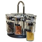 Support à épices Aimanté - 6 Pots En Verre Avec Saupoudreur - Pour Frigo Ou Mur - Inox 15,5x17,5x18,5 Cm