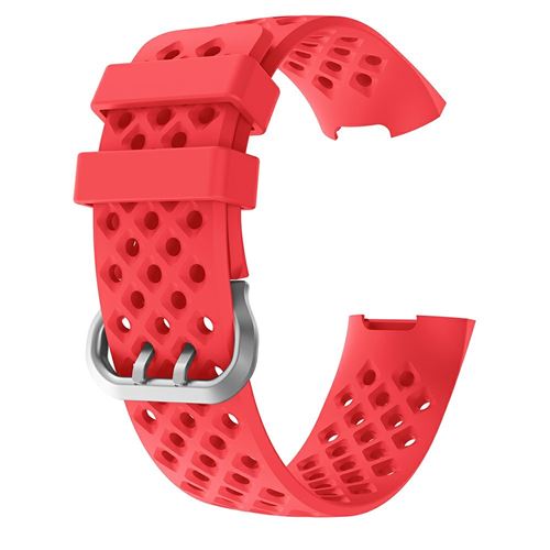 Bracelet en silicone trous carrés de petite taille rouge pour votre Fitbit Charge 4/3