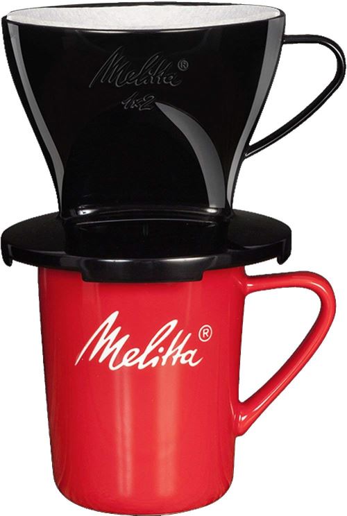 Melitta Kit De Filtration Manuelle, 1 Porte-filtre De Taille 1x2, 1 Mug En Porcelaine (290 Ml), 5 Filtres À Café 1x2, Pour Over, Noir