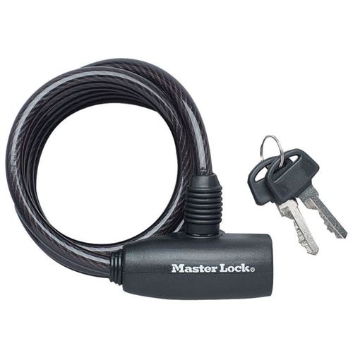 Master lock 1800x8mm key self coiling cable lock black