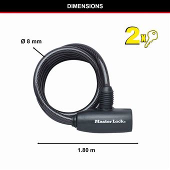 Antivol Master Lock câble articule 4 clés noir 2 m
