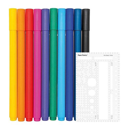 10 stylos gel fin 0,4 mm + Pochoir basic - Rico Design
