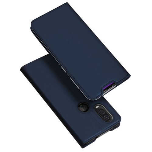 Etui en PU retourner bleu avec support pour votre Motorola One Vision/P50