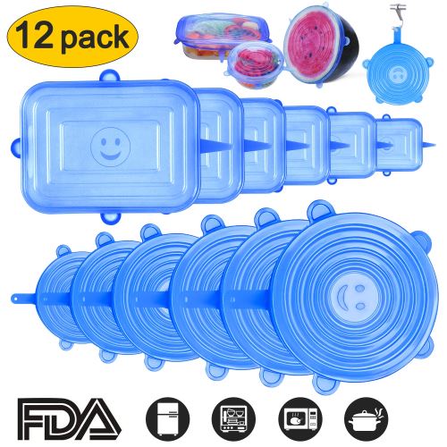 12pcs Couvercles silicone extensible couvercle de bol réutilisable rond et carré BLEU conservation aliments
