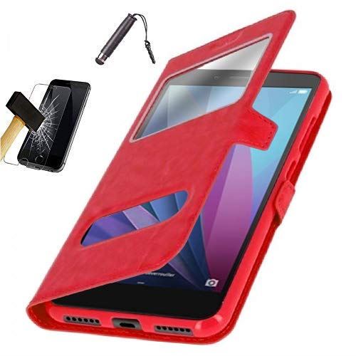 Etui Housse Rouge Huawei P Smart PLUS (6,3) + Film Verre trempé + Stylet