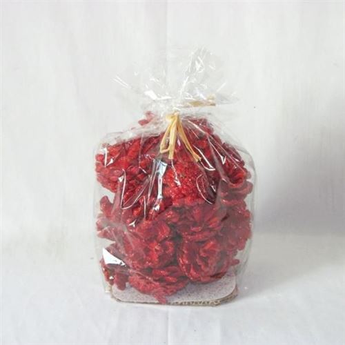200g pommes de pins rouge pailleté
