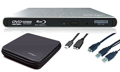 Archgon Externe 4K-UHD Player Blu-ray burner USB 3.0 USB-C BDXL Stream, slot load disc drive Pioneer BDR-UD04 UHD Blue-ray, Alu silv