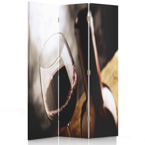 Feeby Paravent décoratif Cloison amovible intérieur, 3 panneaux deux faces, Verre de vin rouge 110x150 cm
