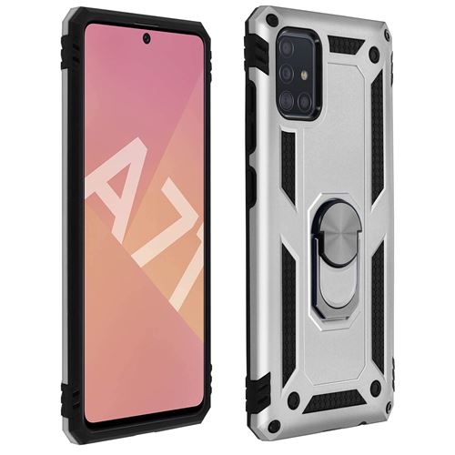 Avizar Coque pour Samsung Galaxy A51 Antichoc Bi-matière avec Bague Support Vidéo argent