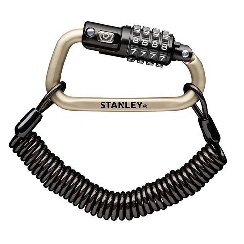 Stanley 81204396401 STANLEY Cadenas de sécurité avec Mousqueton à Combinaison 4 Chiffres, câble Acier, S744-031, Gris, 180 cm