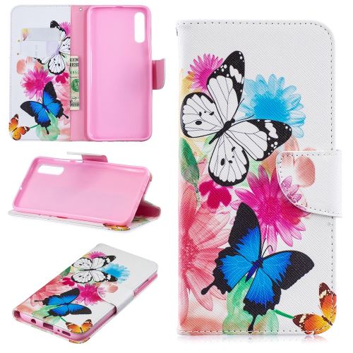 Etui en PU support motif imprimé flip papillons et fleurs pour votre Samsung Galaxy A70
