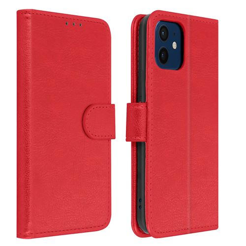 Avizar Étui pour iPhone 12 / 12 Pro Folio Intégrale Porte-carte Fonction Support Rouge