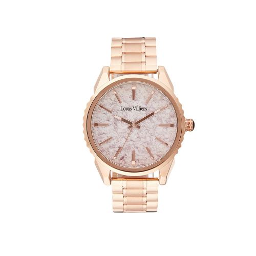 Montre Homme Louis Villiers Cadran 42mm En Acier Blanc Et Bracelet Rose Doré En Acier LV2064