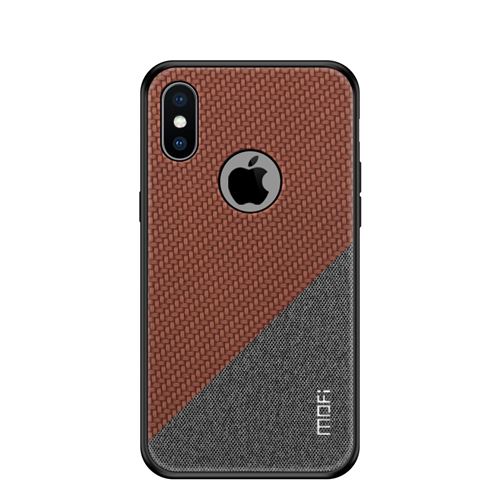 Etui en PU Tissé bicolore à épissure hybride enduit antidérapant marron pour votre Apple iPhone XS Max 6.5 inch