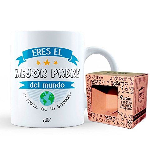 Mr Cool Tasse dans Une boîte Cadeau en mensajeeres Le Meilleur père du Monde et Partie de la Galaxie, céramique, Multicolore, 15 x 10 x 5 cm