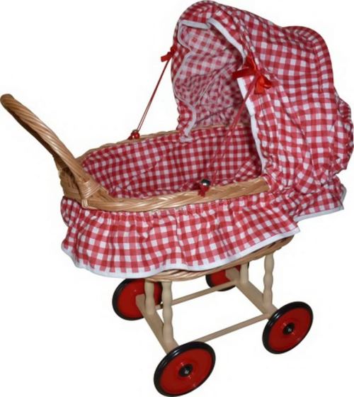 Pu-Korbwagen m.Garnitur, rot/weiss Karo