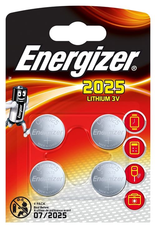 Energizer pile bouton Lithium 3V CR2025 4 pièces