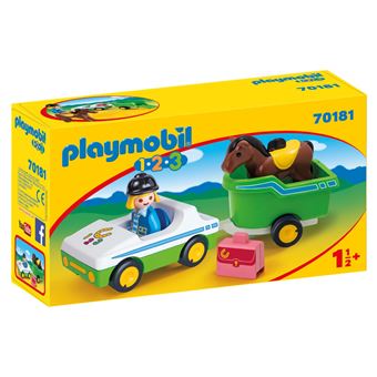 Playmobil 1.2.3 70181 Cavalière avec voiture et remorque