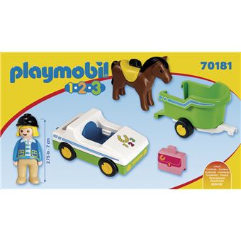 Playmobil 1.2.3 70181 Cavalière avec voiture et remorque