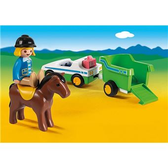 Playmobil 1.2.3 70181 Cavalière avec voiture et remorque