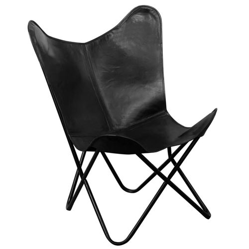 vidaXL Chaise papillon Cuir véritable Noir