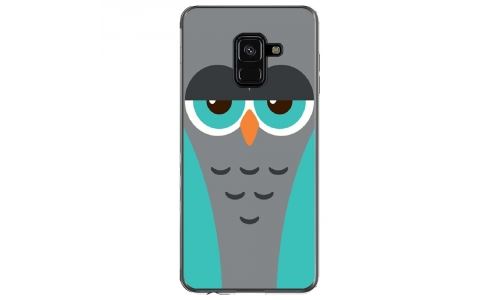 Coque souple pour Samsung Galaxy A8 2018 avec impression Motifs chouette endormie bleue et grise