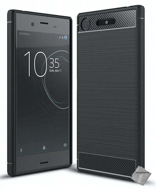 Housse etui coque silicone gel carbone pour Sony Xperia XZ1 avec verre trempe - NOIR
