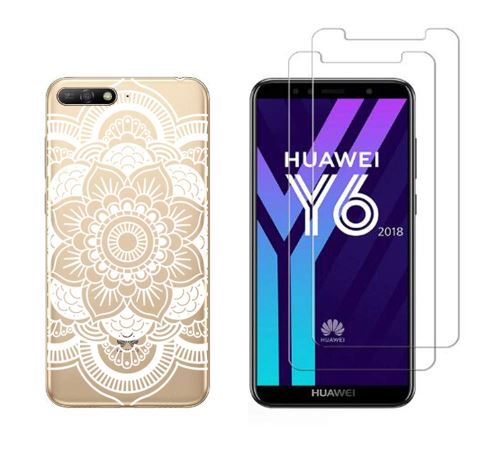 NOVAGO Compatible avec Huawei Y6 2018, Honor 7A Coque Souple Solide Anti Choc avec Impression + 2 Films Protection écran Verre trempé résistant ( Rosace )