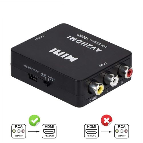 RCA vers HDMI, mini-adaptateur 1080P RCA composite CVBS AV vers HDMI  Adaptateur de convertisseur audio / vidéo prenant en charge PAL / NTSC avec  câble