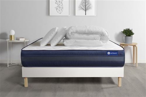 Non Communiqué Blanc Pack Prêt À Dormir Matelas Actilatex Tech 200X200 Mémoire De Forme Maxi Épaisseur + Sommier Kit + 2 Oreillers +Couette