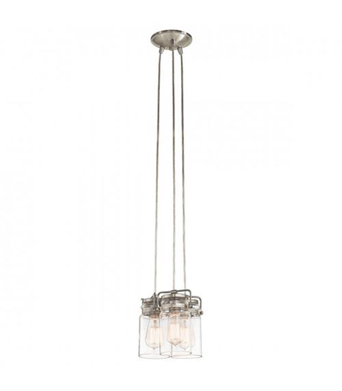 Suspension Brinley, nickel brossé, verre, 3 éclairages
