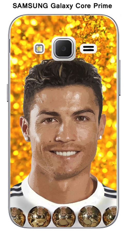 Coque TPU gel souple Samsung Galaxy Core Prime SM G360 design Ronaldo fond orangé