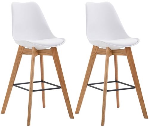 CLP Lot de 2 tabourets de bar Metz avec assise en plastique , Nature/Blanc