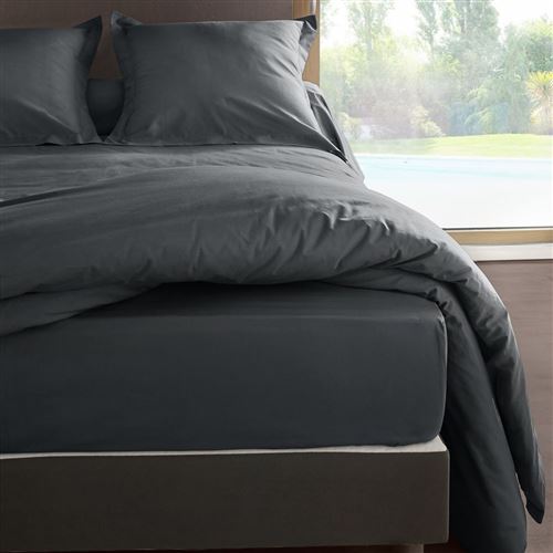 Housse de couette percale M&eacute;line 2 LABELISSIM - Gris Ardoise - 260 x 240 cm