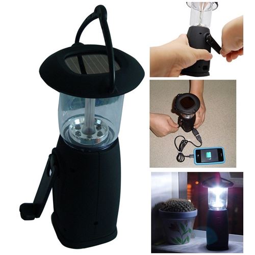 Lanterne de Camping Chargeur de Secours à Energie Solaire et Dynamo