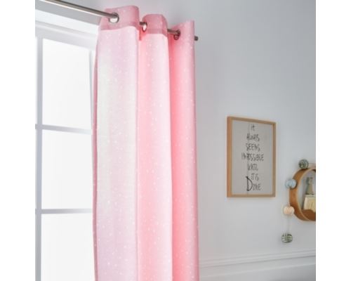 Rideau à œillets tamisant 100% coton motif étoile blanc/rose 140x240cm STAR LOVE PARIS