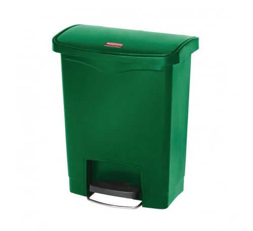 Poubelle à pédale frontale large verte 30l slim jim step-on