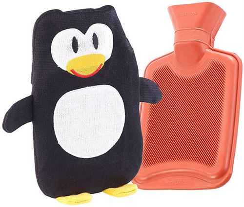 Bouillotte classique en caoutchouc avec housse pingouin - 1 litre
