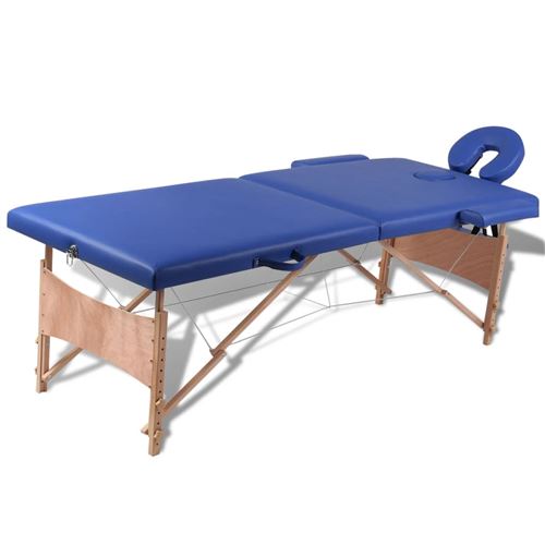 Inklapbare massagetafel 2 zones met houten frame (blauw)