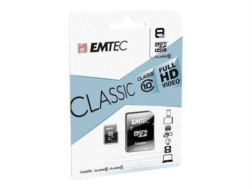 Microsdhc 8go emtec +adaptateur cl10 classic - sous blister ecmsdm8ghc10cg