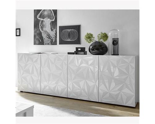 Meuble enfilade 4 portes blanc laqué design ANTONIO - Blanc - L 241 x P 42 x H 84 cm