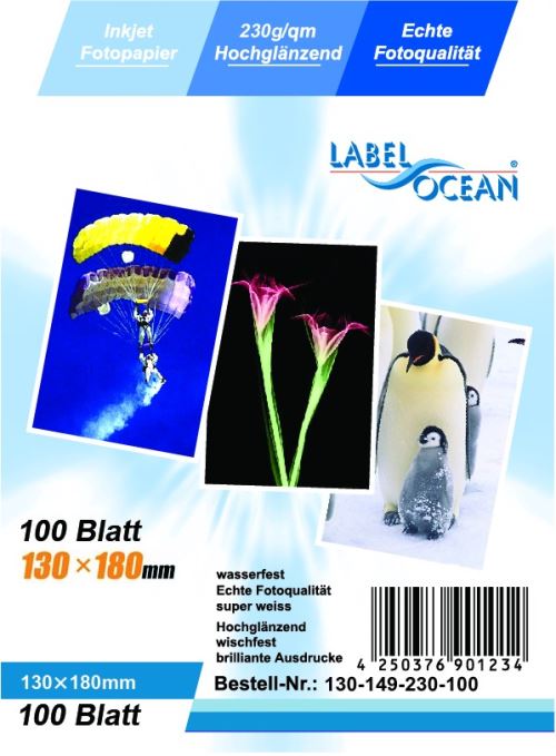 LabelOcean - 100 Feuilles Papier Photo 13 x 18 cm Premium Haute Brillance 230g